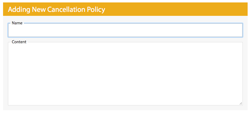 Interface for adding a new cancellation policy with fields for name and content.