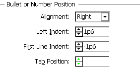 bullet or number position