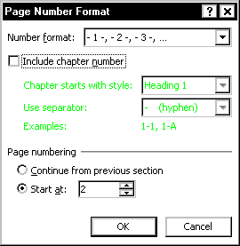 page number format dialog box