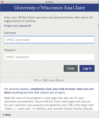 Enter UWEC User and Password