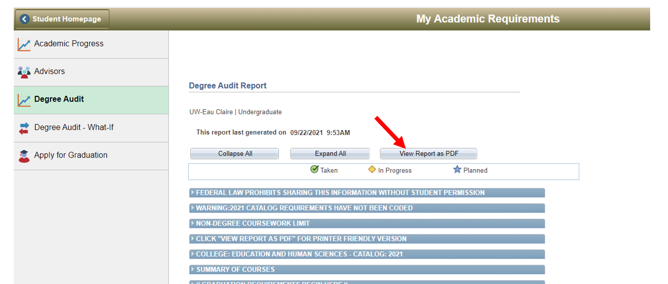 Select View Report as PDF