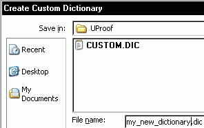 create custom dictionary dialog box