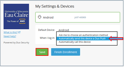 Select authentication method and click save