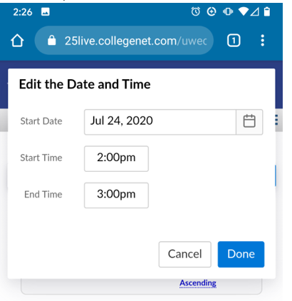 Screenshot  showing a dialog box titled "Edit the Date and Time" with date and time fields.