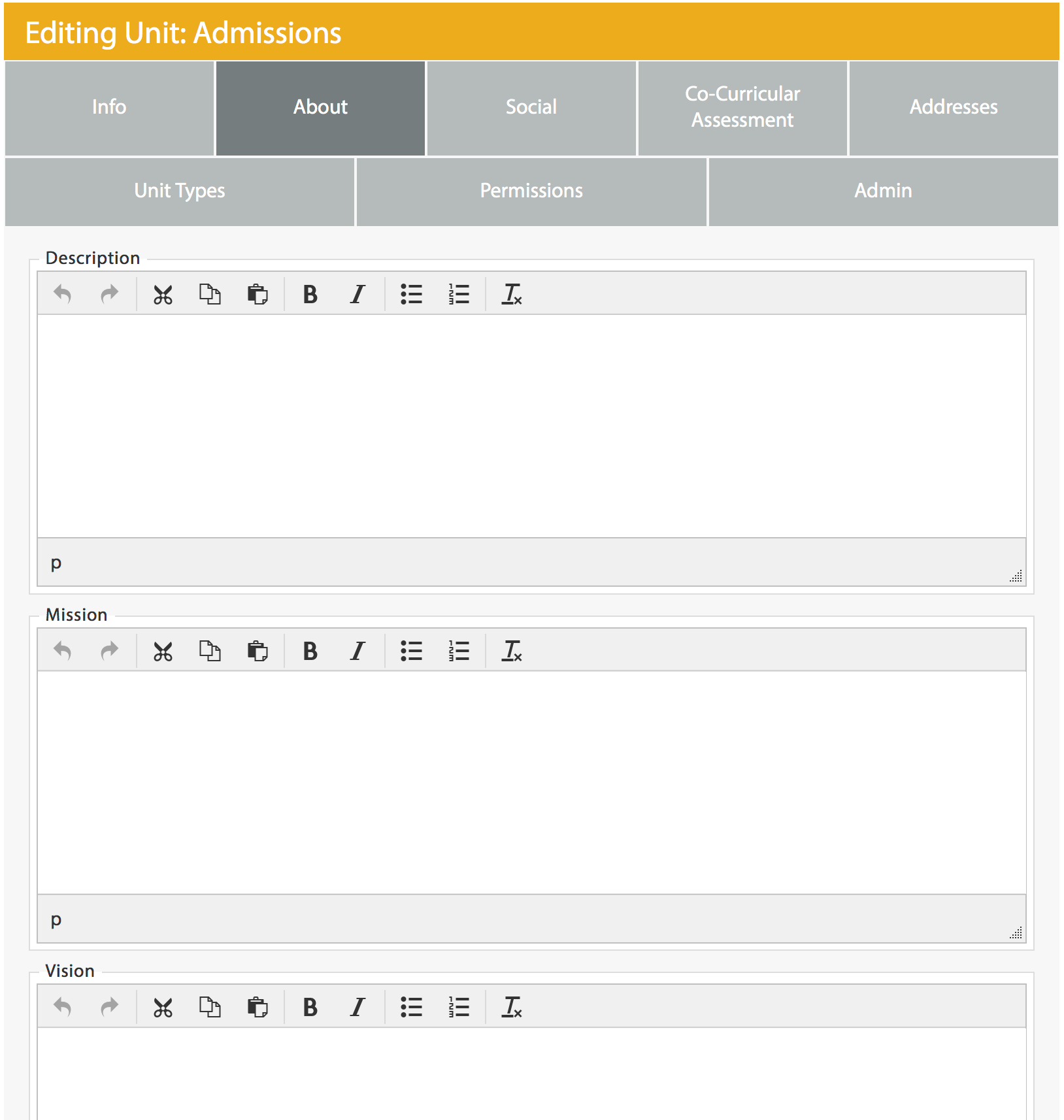 Edit the Description, Mission, Vision, Goals, Accreditations, History, Core Values, and Philosophy