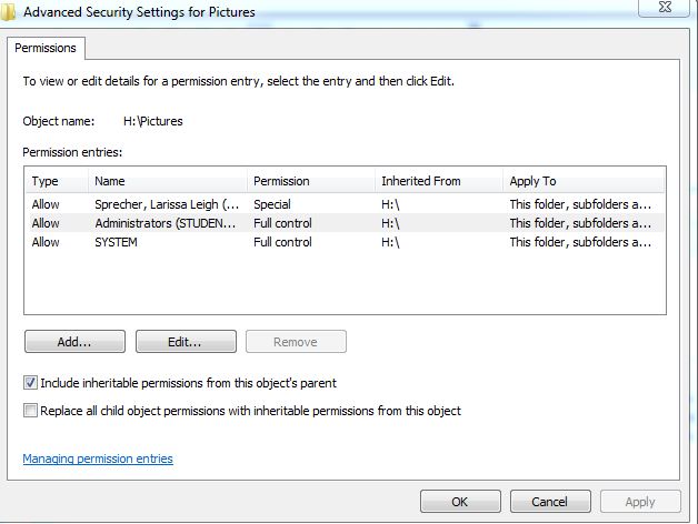advanced security settings for pictures