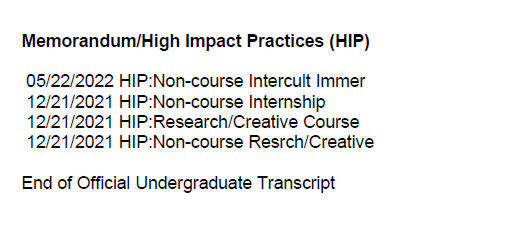 High Impact Practices example