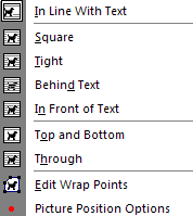 text wrap option list